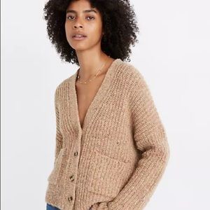 Madewell Women’s Oversized Cropped Speckled Rib Wool Silk Cardigan Sweater Sz S
